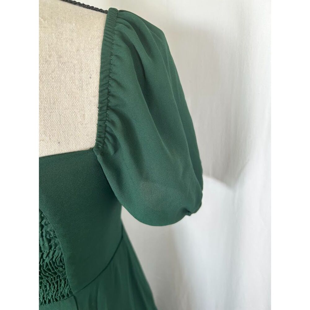 NWT Cottagecore Romantic Green Puff Sleeve Square Neck Midi Commense Dress XS - Picture 3 of 13